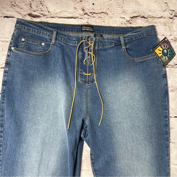 NWT Plus Size Y2K Tie Up Embellished Flare Denim Jeans - Size 24 - Picture 2 of 9